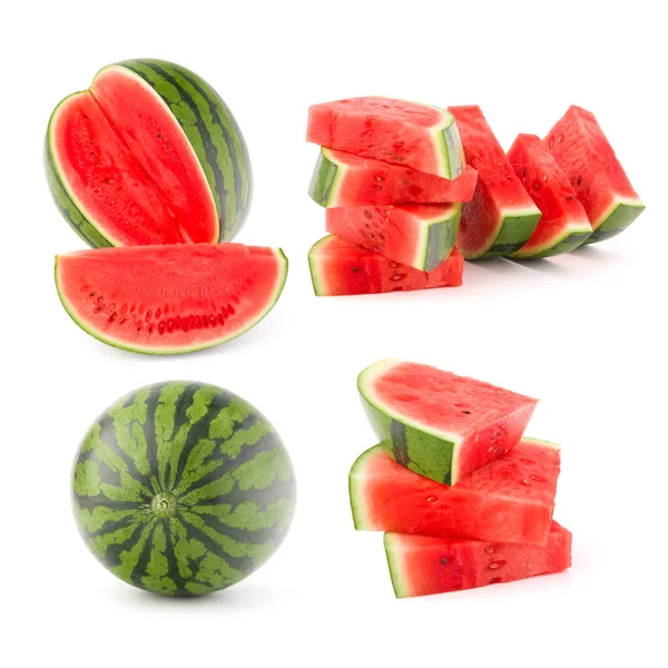 Collection Whole Cut Watermelon Fruits Isolated White Background Set Different — Stock Photo, Image