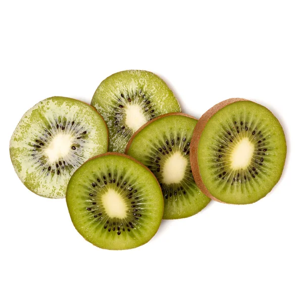 Felii Fructe Kiwi Izolate Fundal Alb Closeup Felii Kiwifruit Platlay — Fotografie, imagine de stoc