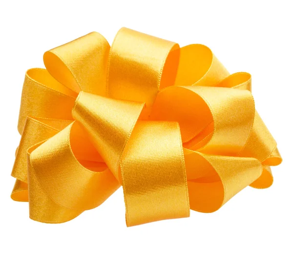 Shiny Satin Ribbon Bow Yellow Color Isolated White Background Close — Stock Photo, Image