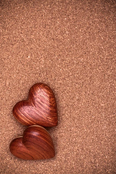 Two Wooden Hearts Rustic Wood Background Valentines Days Concept Love — Stock Photo, Image