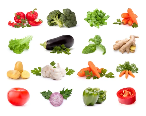 Colección Verduras Aisladas Sobre Fondo Blanco Conjunto Diferentes Verduras Crudas —  Fotos de Stock