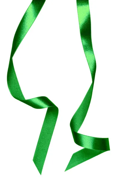 Блестящая Атласная Лента Зеленого Цвета Изолирована Белом Фоне Лента Изображения — стоковое фото