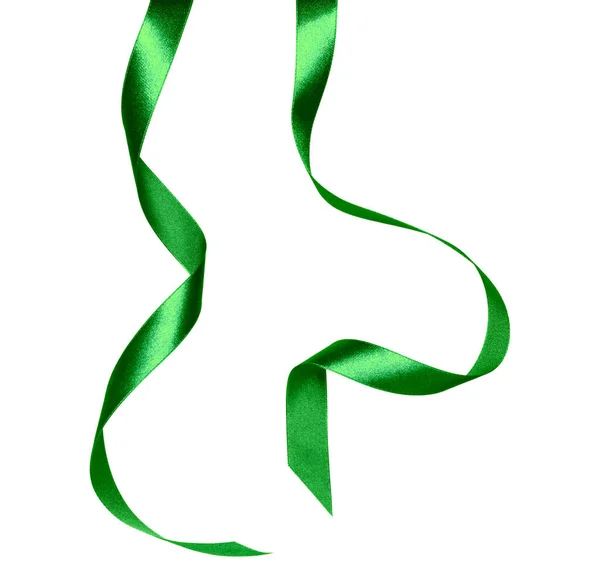 Glänzendes Satinband Grüner Farbe Isoliert Auf Weißem Hintergrund Bandbild Für — Stockfoto