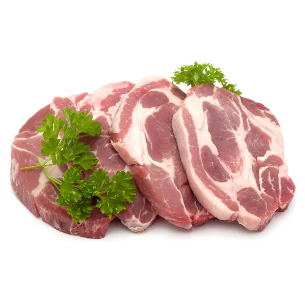 Ακατέργαστη Χοιρινό Κρέας Μπριζόλα Λαιμού Μαϊντανό Βότανο Αφήνει Γαρνιτούρα Που — Φωτογραφία Αρχείου
