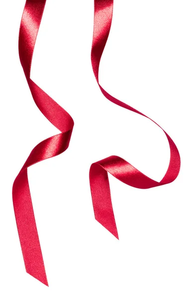 Shiny Satin Ribbon Red Color Isolated White Background Close — Stock Photo, Image