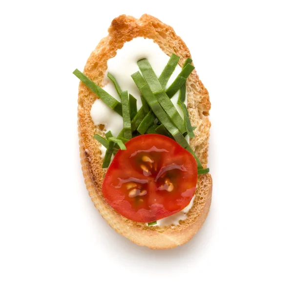 Открытый Сэндвич Канапе Crostini Изолированы Белом Фоне Крупным Планом Вид — стоковое фото