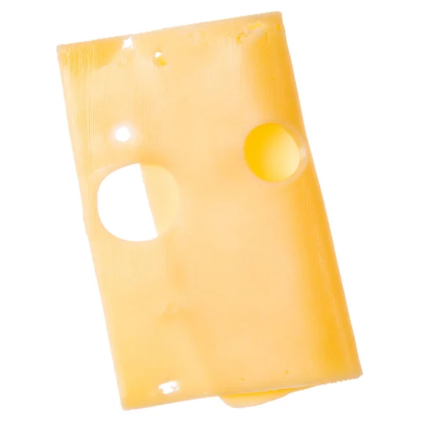 Eine Käsescheibe Isoliert Auf Weißem Hintergrund Ansicht Von Oben Flach — Stockfoto