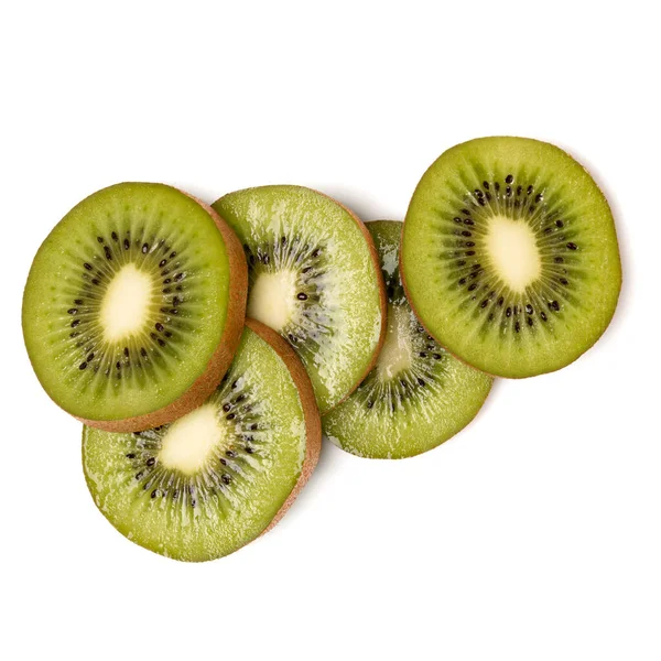 Felii Fructe Kiwi Izolate Fundal Alb Closeup Felii Kiwifruit Platlay — Fotografie, imagine de stoc