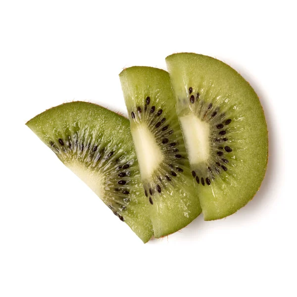 Trei Felii Fructe Kiwi Izolate Fundal Alb Închidere Jumătate Din — Fotografie, imagine de stoc