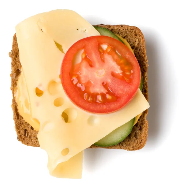 开放面对三明治克罗斯蒂尼隔离在白色背景特写镜头 素食罐头和奶酪 顶部视图 平躺着 开胃菜 — 图库照片