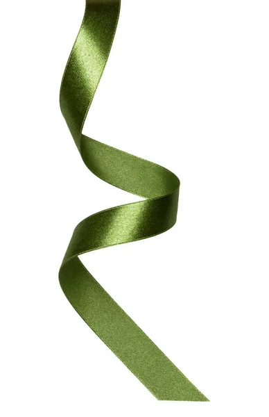 Lesklá Saténová Stuha Zelené Barvě Izolované Bílém Pozadí Zblízka Obrázek — Stock fotografie