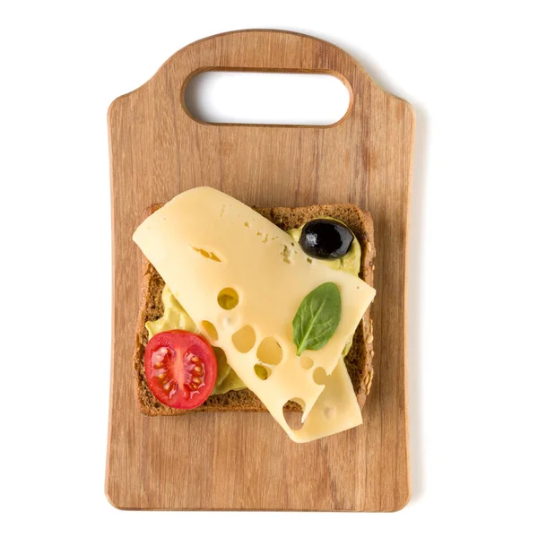 Otwórz Obliczu Ser Sandwich Canape Lub Crostini Płyty Drewniane Porcję — Zdjęcie stockowe