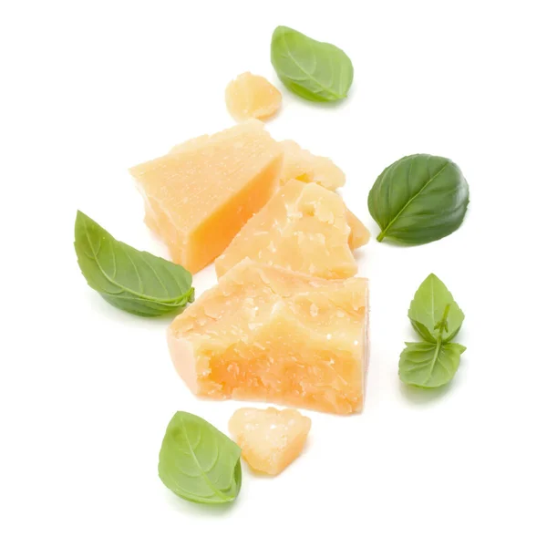 Shredded Parmesan Cheese Basil Leaf Isolated White Background Cutout — Stock Photo, Image