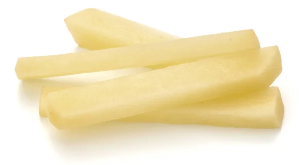 Сырой Картофель Нарезанные Полоски Приготовленные Картофеля Фри Изолированы Белом Фоне — стоковое фото