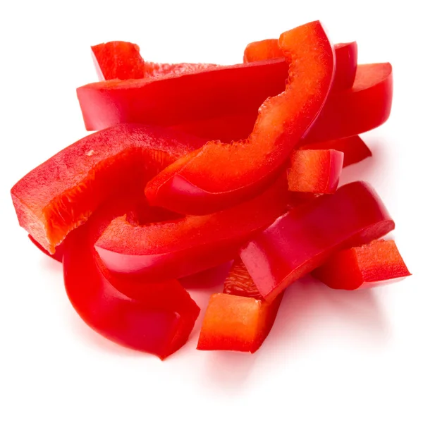 Rode Zoete Paprika Gesneden Reepjes Geïsoleerd Een Witte Achtergrond Knipsel — Stockfoto