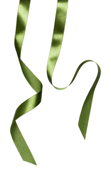 Shiny Satin Ribbon Green Color Isolated White Background Close — Stock Photo, Image