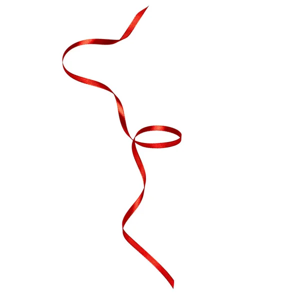 Блискуча Атласна Стрічка Червоного Кольору Ізольована Білому Тлі Крупним Планом — стокове фото