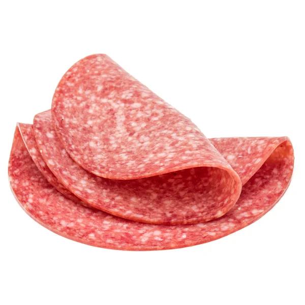 Salami Tranches Saucisse Fumée Isolé Sur Fond Blanc — Photo