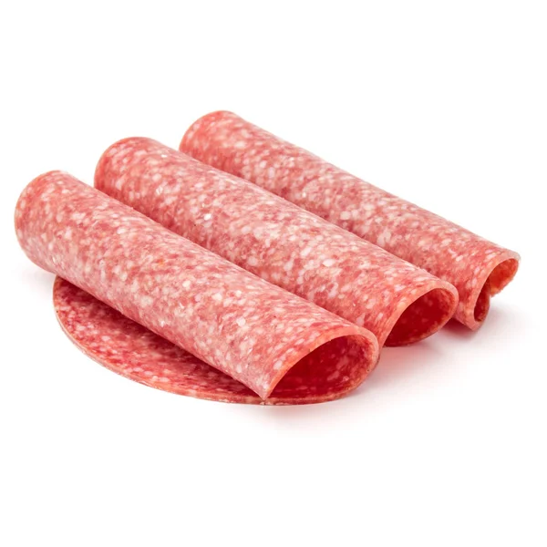 Salami Smoked Sausage Slices Isolated White Background — Stock Photo, Image