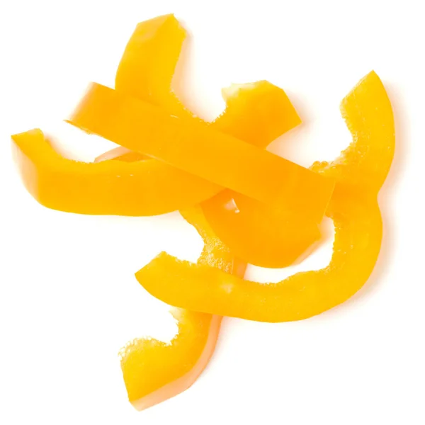 Gelbe Paprikascheiben Mit Basilikumblättern Isoliert Auf Weißem Hintergrund Ausschneiden Draufsicht — Stockfoto