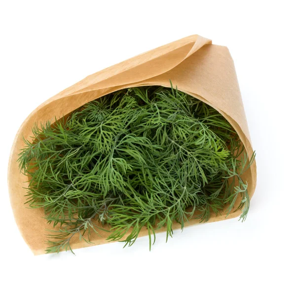 Φρέσκο Πράσινο Άνηθο Βότανο Αφήνει Μπουκέτο Χωνάκι Από Χαρτί Που — Φωτογραφία Αρχείου
