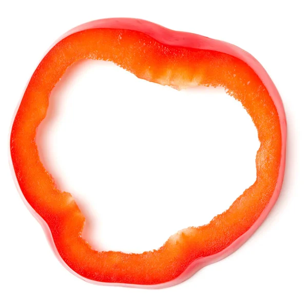Κόκκινη Φέτα Πιπεριού Απομονωμένη Λευκό Φόντο Πάνω Άποψη Επίπεδη Lay — Φωτογραφία Αρχείου