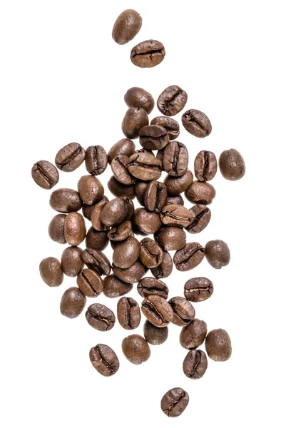 Fehér Háttéren Izolált Kávébab Felülnézet Lapos Feküdt Kávébab Áramlás Levegőn — Stock Fotó