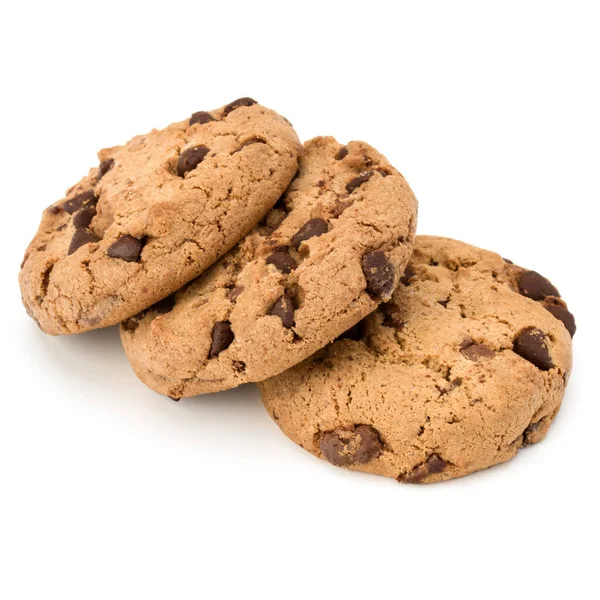 Три Печива Шоколадних Чіпсів Ізольовані Білому Тлі Солодке Печиво Домашнє — стокове фото