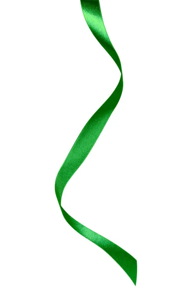 Glänzendes Satinband Grüner Farbe Isoliert Auf Weißem Hintergrund — Stockfoto