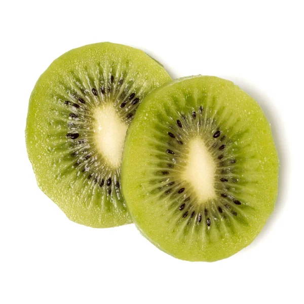 Beyaz Arka Plan Closeup Izole Iki Soyulmuş Kivi Meyve Dilimleri — Stok fotoğraf