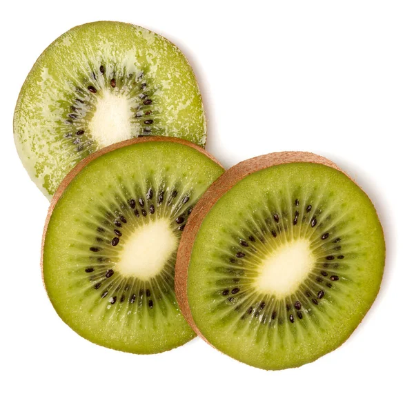 Três Fatias Frutas Kiwi Isoladas Fundo Branco Closeup Fatias Kiwis — Fotografia de Stock