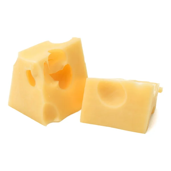 Peynir Küpleri Peynir Bloğu Beyaz Arkaplan Kesiti Üzerinde Izole Edildi — Stok fotoğraf