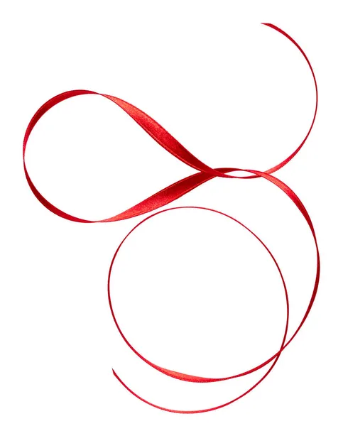 Shiny Satin Ribbon Red Color Isolated White Background Close Ribbon — Stock Photo, Image