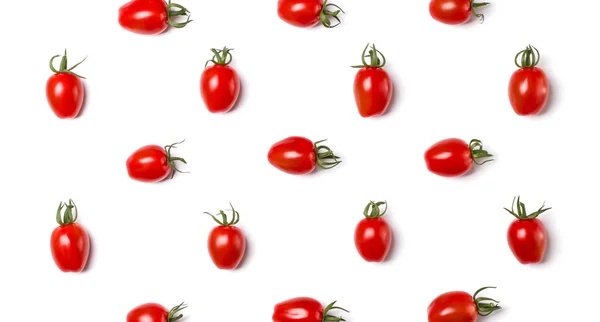 Padrão Alimentar Tomate Cereja Isolado Fundo Amarelo Deitado Plano Vista — Fotografia de Stock