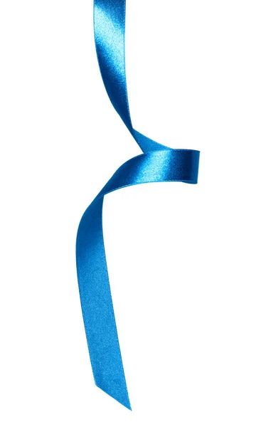 Fita Cetim Brilhante Cor Azul Isolado Fundo Branco Perto Imagem — Fotografia de Stock