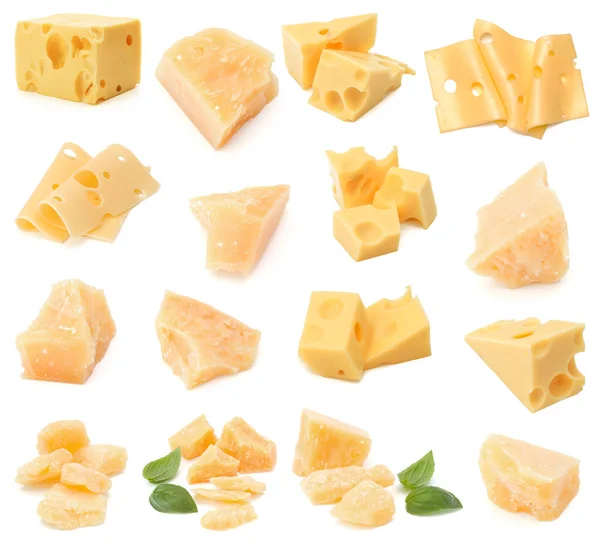 Käsesammlung Isoliert Auf Weißem Hintergrund Verschiedene Käsesorten — Stockfoto