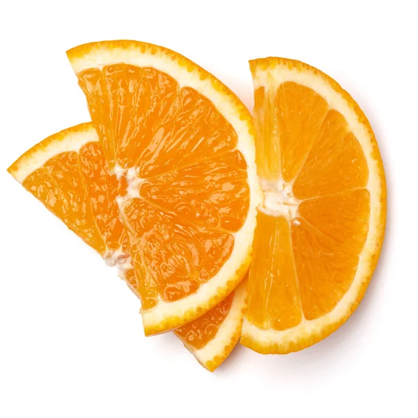 Oranžové Ovocné Řezy Izolovaných Bílém Pozadí Closeup Jídlo Pozadí Plochá — Stock fotografie