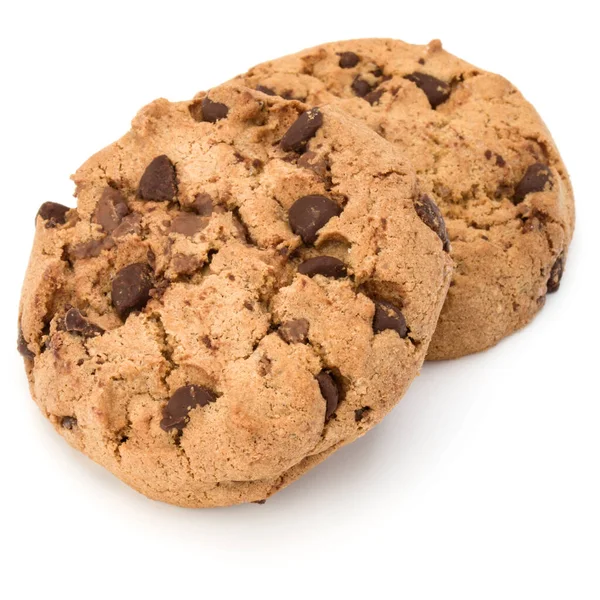 Två Chocolate Chip Cookies Isolerad Vit Bakgrund Söta Kex Hemlagade — Stockfoto