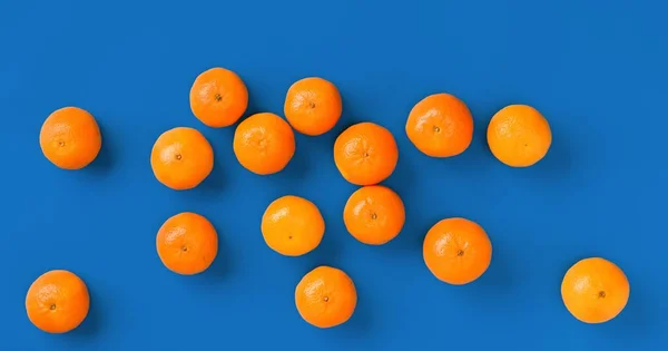 Patrón Fruta Mandarina Mandarina Naranja Fresca Sobre Fondo Azul Asiento — Foto de Stock