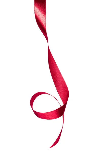 Shiny Satin Ribbon Red Color Isolated White Background Close — Stock Photo, Image