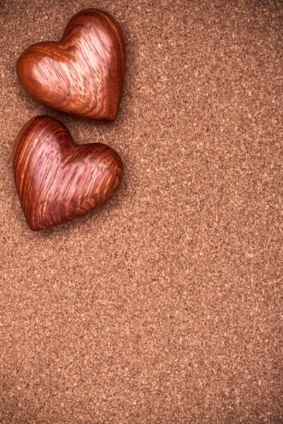 Dos Corazones Madera Sobre Fondo Rústico Madera Concepto San Valentín — Foto de Stock