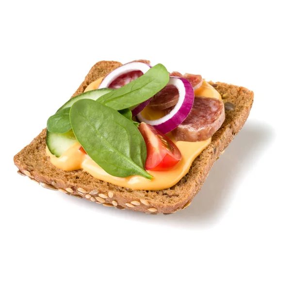 Canape Salami Crostini Sandwich Face Ouverte Isolé Sur Fond Blanc — Photo