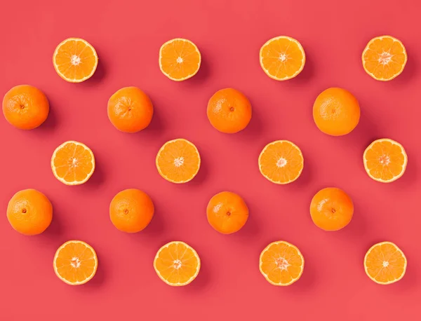 Frukt Mönster Färsk Apelsin Tangerine Eller Mandarin Levande Korall Bakgrund — Stockfoto