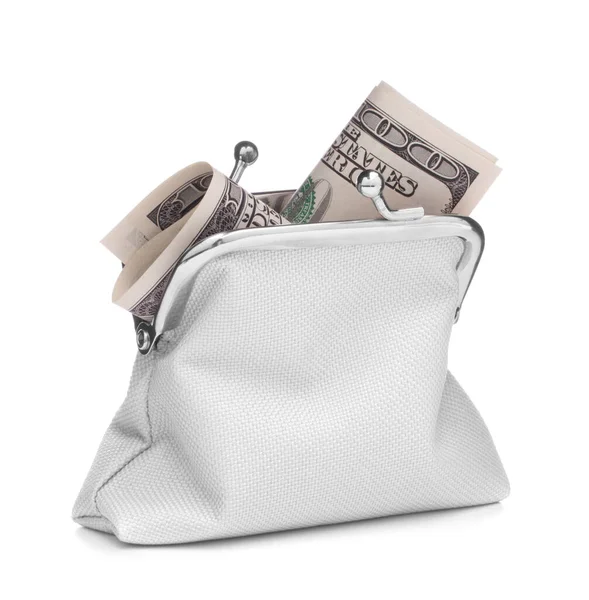 White Cash Wallet Isolated White Background Charge Purse Hundred Dollar — Stock Photo, Image