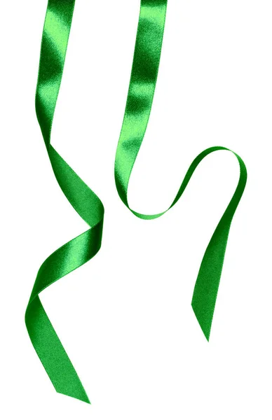 在白色背景上查出的绿色闪亮缎带 装饰设计用丝带图像 — 图库照片