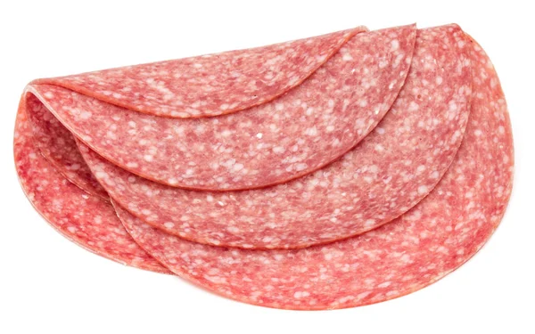 Salame Affumicato Fette Salsiccia Isolato Sfondo Bianco — Foto Stock