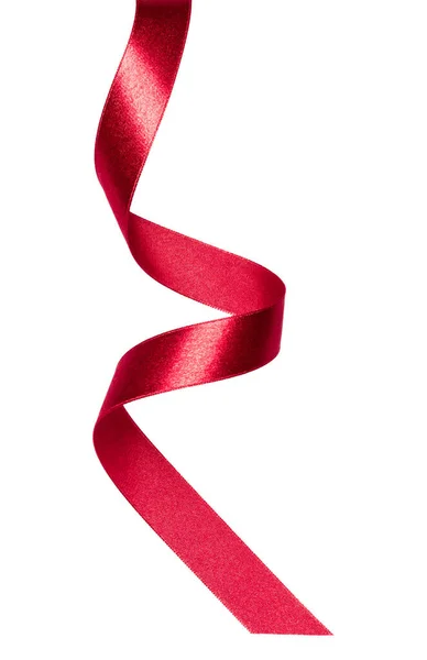 Glänsande Sidenband Röd Färg Isolerad Vit Bakgrund Närbild — Stockfoto