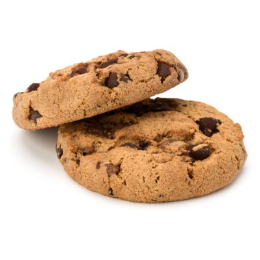 Beyaz arka plan üzerinde izole İki çikolatalı kurabiye. Tatlı bisküvi. Ev yapımı pasta.