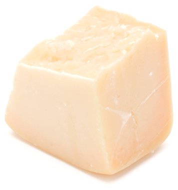 Beyaz arka plan kesme izole bir parmesan peynir paçavra