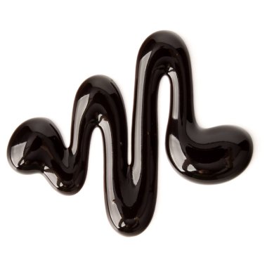 Çikolata şurubu izole üzerinde beyaz arka plan damla. Üstten Görünüm.